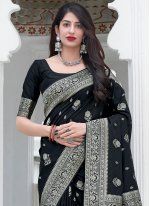Snazzy Black Silk Designer Traditional Saree