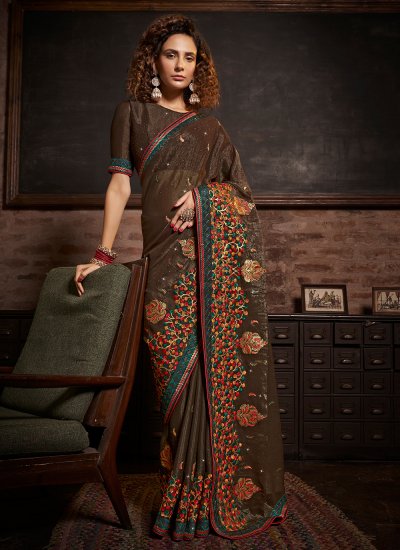 Snazzy Brown Reception Classic Saree