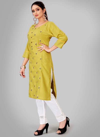Snazzy Embroidered Green Blended Cotton Party Wear Kurti