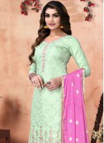 Snazzy Embroidered Green Cotton Trendy Salwar Suit