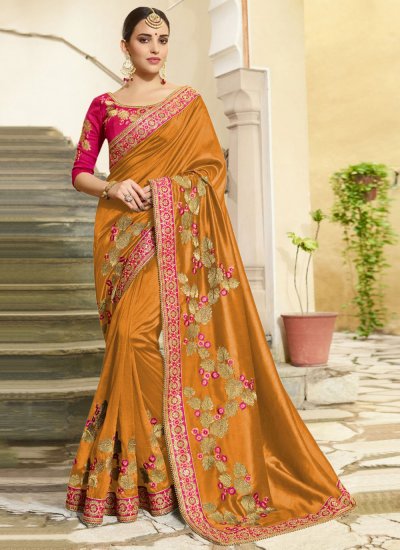 Snazzy Embroidered Vichitra Silk Designer Traditional Saree