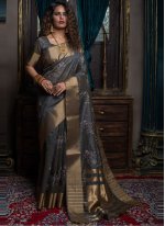 Snazzy Fancy Handloom silk Grey Designer Traditional Saree