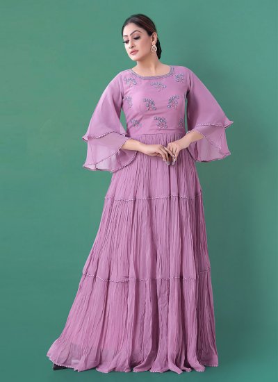 Snazzy Lavender Embroidered Readymade Anarkali Suit