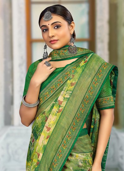 Snazzy Printed Green Classic Saree