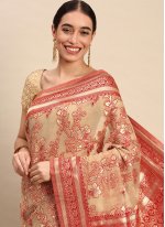 Soft Cotton Beige Weaving Trendy Saree