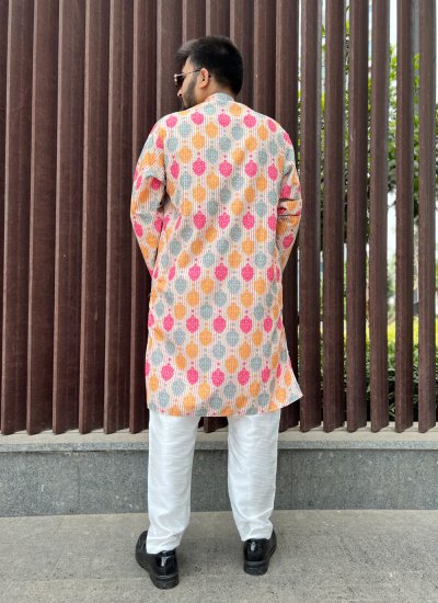 Soft Cotton Sequins Kurta Pyjama in Multi Colour