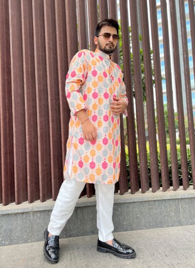 Soft Cotton Sequins Kurta Pyjama in Multi Colour