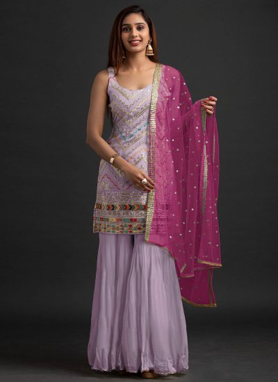 Sophisticated Faux Georgette Embroidered Mauve  Salwar Suit