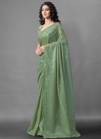 
                            Sophisticated Faux Georgette Green Designer Saree
