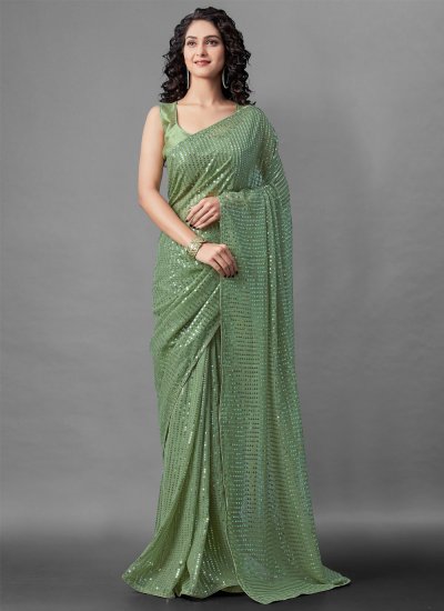 Sophisticated Faux Georgette Green Designer Saree