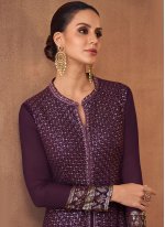 Sophisticated Georgette Zari Wine Anarkali Salwar Suit