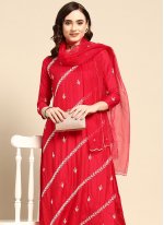 Sophisticated Muslin Embroidered Red Salwar Suit