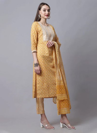 Sophisticated Mustard Printed Readymade Suit