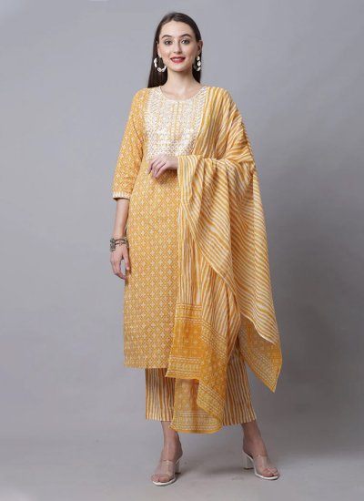 Sophisticated Mustard Printed Readymade Suit