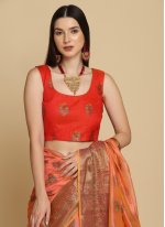 Sophisticated Organza Orange Designer Traditional Saree