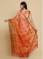 Sophisticated Organza Orange Designer Traditional Saree