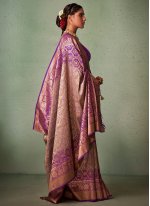 Sophisticated Raw Silk Purple Zari Bandhani Saree