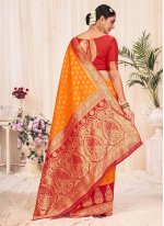 Sorcerous Banarasi Silk Orange Weaving Traditional Designer Saree