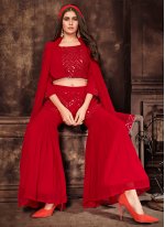 Sorcerous Georgette Sequins Red Readymade Salwar Kameez