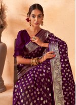 Sorcerous Weaving Georgette Purple Trendy Saree