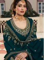 Sparkling Embroidered Rama Faux Georgette Designer Pakistani Suit