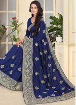 Sparkling Navy Blue Art Silk Traditional Designer Saree