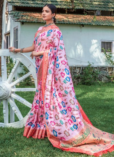 Sparkling Pink Banarasi Silk Classic Saree