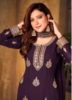 Sparkling Purple Embroidered Designer Palazzo Suit
