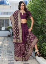 Sparkling Purple Vichitra Silk Designer Traditional Saree