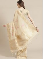 Sparkling Silk Weaving Cream Designer Traditional Saree