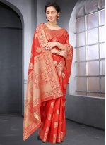 Sparkling Weaving Raw Silk Red Traditional Designer Saree