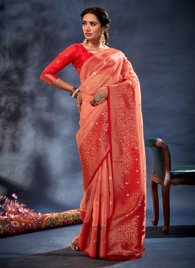 Specialised Banarasi Silk Orange Trendy Saree
