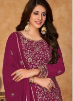 Specialised Embroidered Magenta Faux Georgette Sharara Set