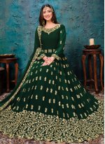 Specialised Faux Georgette Green Embroidered Anarkali Salwar Kameez
