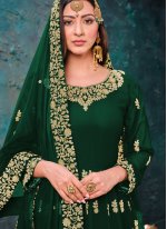 Specialised Faux Georgette Green Embroidered Anarkali Salwar Kameez