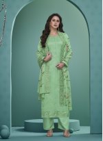 Specialised Green Embroidered Faux Georgette Readymade Suit