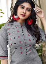 Specialised Grey Embroidered Party Wear Kurti