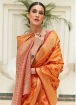 Specialised Patola Silk  Orange Weaving Trendy Saree