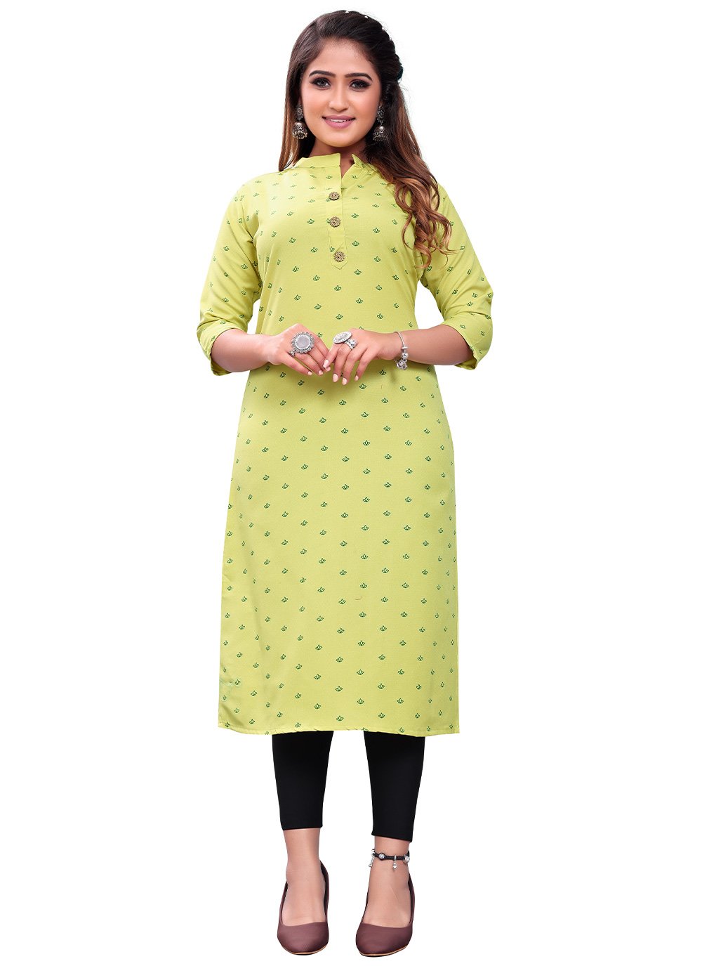 Party Wear Kurti Online - Green Color Floor Length kurti |  lovelyweddingmall.com