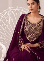 Specialised Purple Embroidered Faux Georgette Designer Palazzo Suit