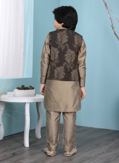 
                            Spectacular Brown Mehndi Kurta Payjama With Jacket