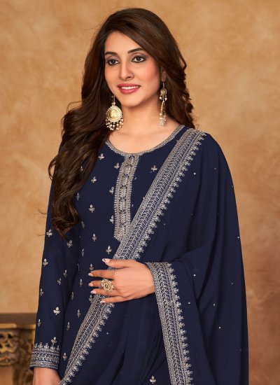 Spectacular Embroidered Blue Trendy Salwar Kameez 