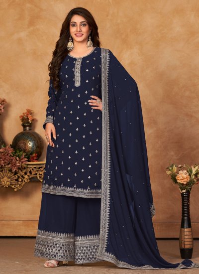 Spectacular Embroidered Blue Trendy Salwar Kameez 