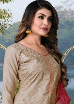 Spectacular Embroidered Brown Cotton Salwar Suit