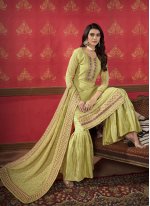 Spectacular Faux Georgette Green Embroidered Designer Pakistani Salwar Suit