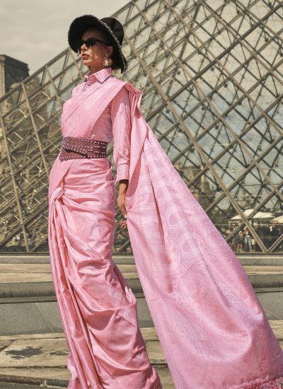 Spectacular Handloom silk Pink Contemporary Saree