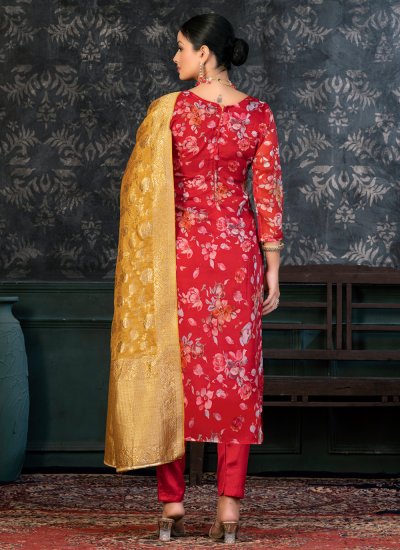 Spectacular Handwork Red Designer Salwar Suit 
