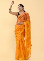 Spectacular Orange and Yellow Sequins Shaded Saree