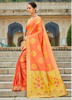 Spectacular Orange Banarasi Silk Designer Saree