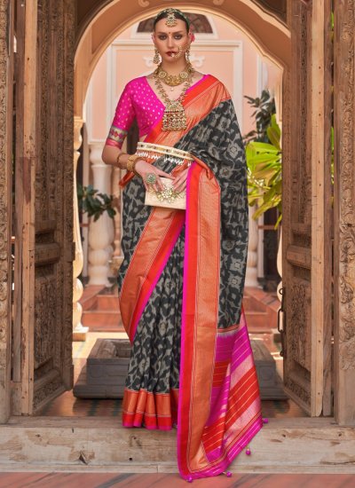 Spectacular Printed Silk Multi Colour Contemporary Saree